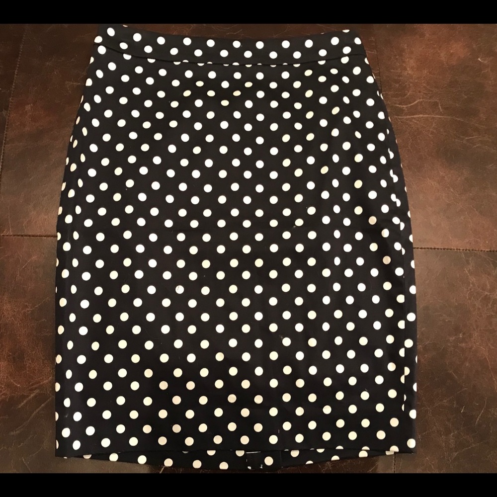 J. Crew Navy and White Polkadot Pencil Skirt
